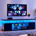 thumbnail image 1 of 63" TV Stand, Gaming Entertainment Center Media Storage Console Table for 70 Inch TV, TV Unit with Large Sliding Drawer, Glass Open Shelf, Side Cabinet and LED Light, Black, 1 of 7