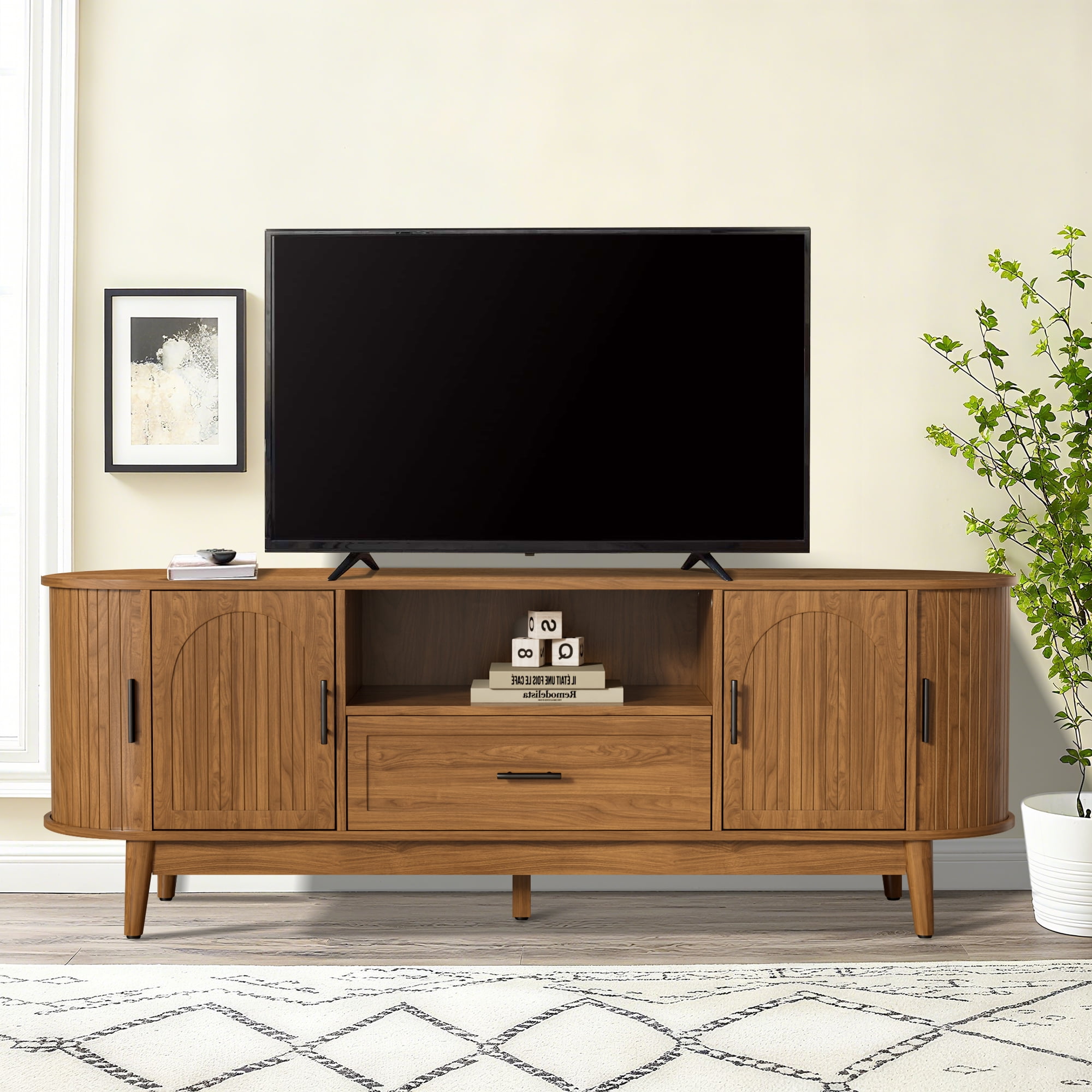 63" TV Stand for Tvs up to 70", Mid Century Modern Fluted Entertainment — free download