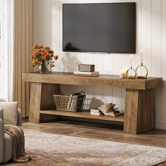 63" TV Stand for TVs up to 75 Inch, Rustic Extra-Long Media Console with Open Storage Shelves for Living Room or Bedroom