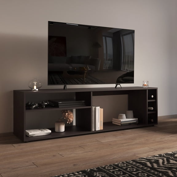 63" TV Stand with Integrated Bar Storage and Cable Control / Ideal for Entertaining Guests