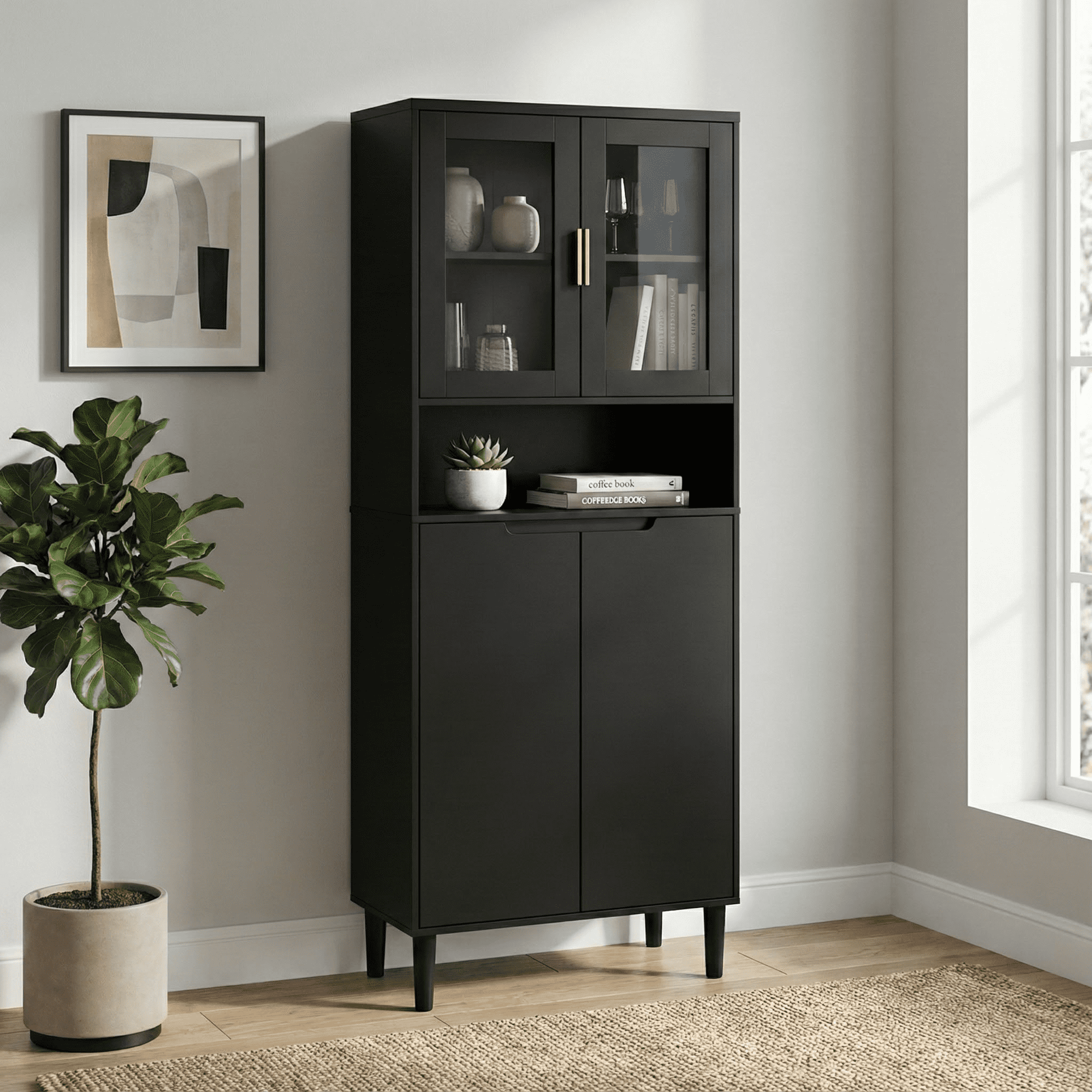63" Tall Bookcases,Freestanding Display Storage Shelves with Adjustable Board for Living room Bedroom Storage,Black