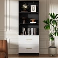 thumbnail image 1 of 63" Tall Bookshelf with 2 Drawers, 3 Shelf Modern Bookcase with Adjustable Shelf, Open Shelves Bookcase, Unique Book Shelf for Home Office, Black & White, 1 of 8