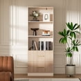 thumbnail image 1 of 63" Tall Bookshelf with 2 Drawers, 3 Shelf Modern Bookcase with Adjustable Shelf, Open Shelves Bookcase, Unique Book Shelf for Home Office, Oak, 1 of 8