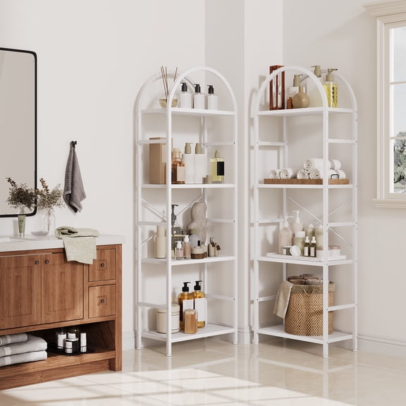 63" Tall Industrial Arched Triple‑Column 4‑Tier Bookshelf, Metal & Wood Bookcase with 11 Open Display Shelves for Living Room Bedroom Office