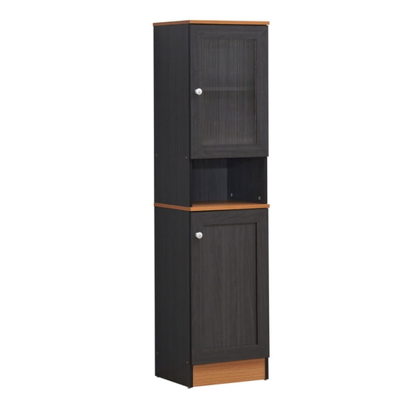 Contemporary Home Living 63" Black and Beige Rectangular Enclosed Storage Kitchen Pantry with Doors