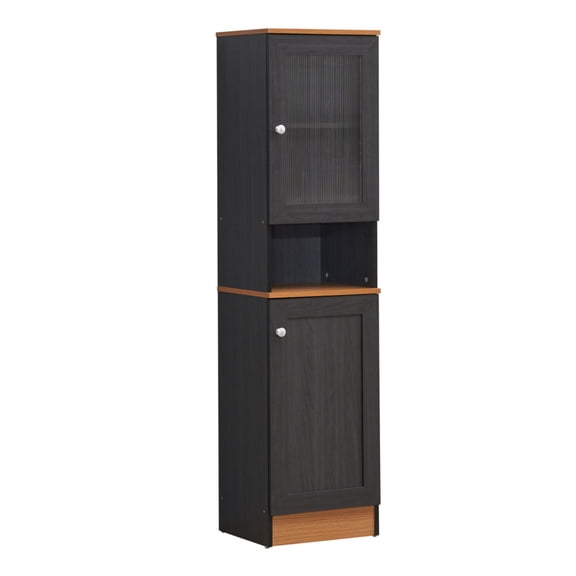 Contemporary Home Living 63" Black and Beige Rectangular Enclosed Storage Kitchen Pantry with Doors
