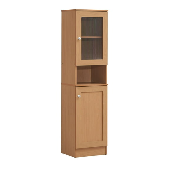 63" Tall Slim Open Shelf Plus Top and Bottom Enclosed Storage Kitchen Pantry