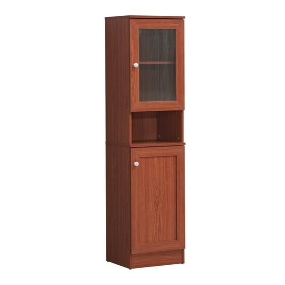 63" Tall Slim Open Shelf Plus Top and Bottom Enclosed Storage Kitchen Pantry in Cherry