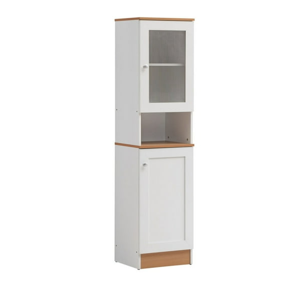 63" Tall Slim Open Shelf Plus Top and Bottom Enclosed Storage Kitchen Pantry in White