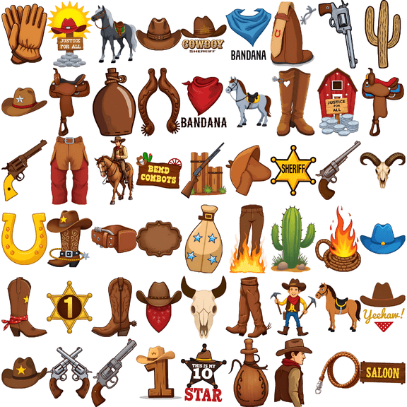 63 Temporary Tattoos Waterproof Long Lasting Body Stickers Western Cowboy Reins Gun Cowboy Boots Adult Men Women Kids Boys Girls Tattoo Stickers Arm Arms Shoulder Face