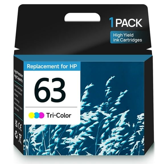63 Tri-color Ink Cartridge Compatible for HP 63 Ink Cartridges (1 Color) Works with HP Officejet 3830 4650 3832 5258 5255 5200 Envy Printer