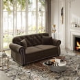 thumbnail image 1 of 63'' Velvet Chesterfield Sofa, Modern Loveseat Couches for Living Room, Comfy Tufted Back Love Seat Sofas, 2 Pillows & Rolled Arms for Small Spaces, Bedroom, Apartment, Office, Brown, 1 of 11