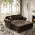 thumbnail image 1 of 63'' Velvet Chesterfield Sofas, Oversized Chaise Lounge, Loveseat with 2 Ottomans, Comfy Sleeper Sofa Bed, Tufted Back Modular Sectional Couch, 2 Pillows for Living Room, Apartment, Brown, 1 of 10