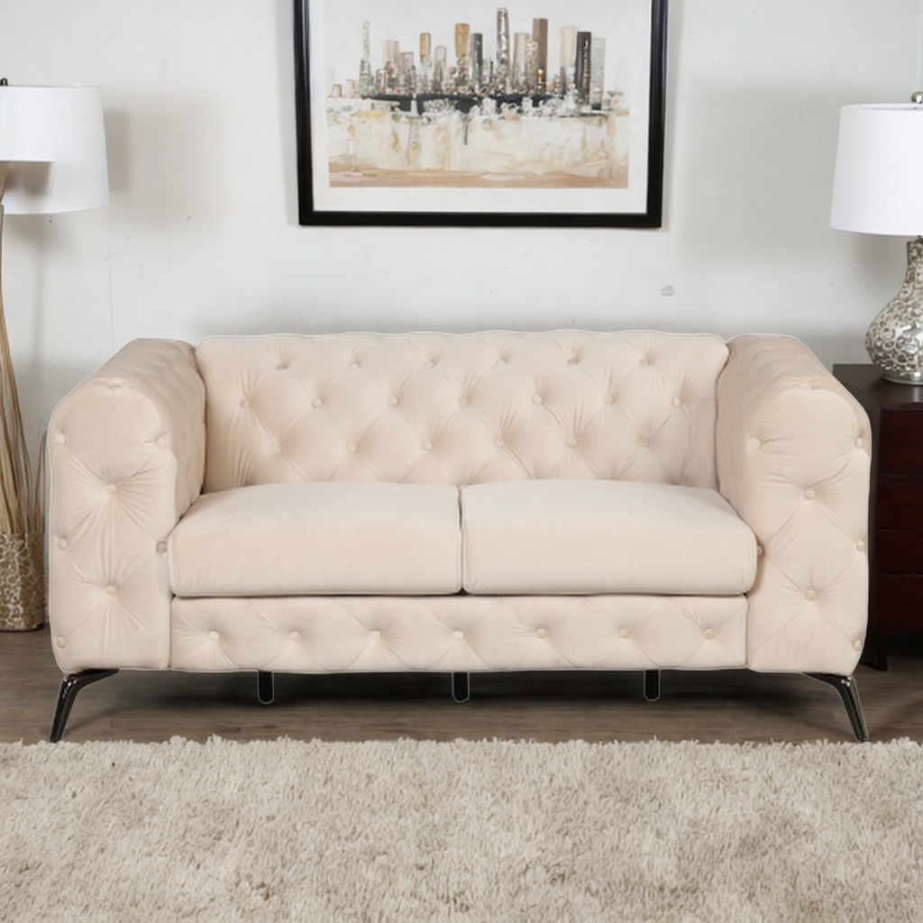 63" Velvet Upholstered Loveseat Sofa,Modern Loveseat Sofa with Button
