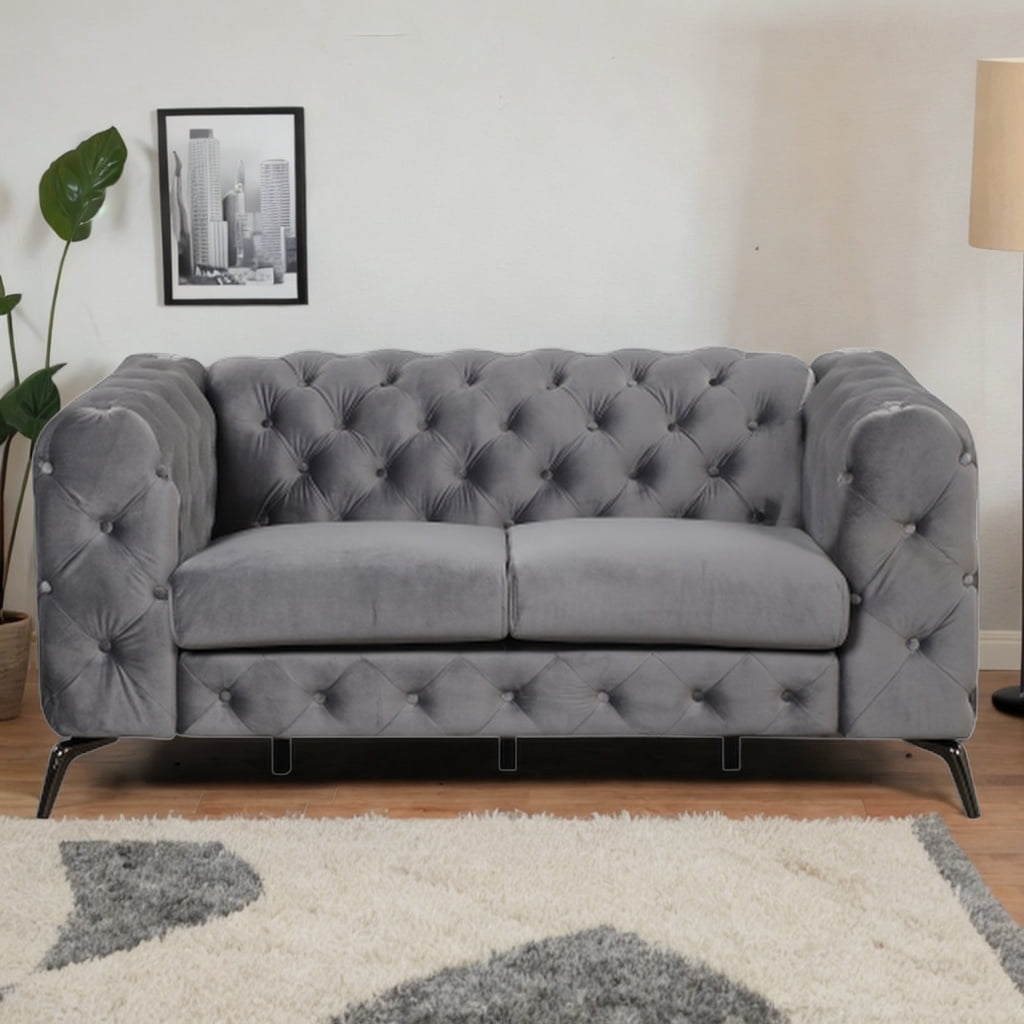 63" Velvet Upholstered Loveseat Sofa,Modern Loveseat Sofa with Button