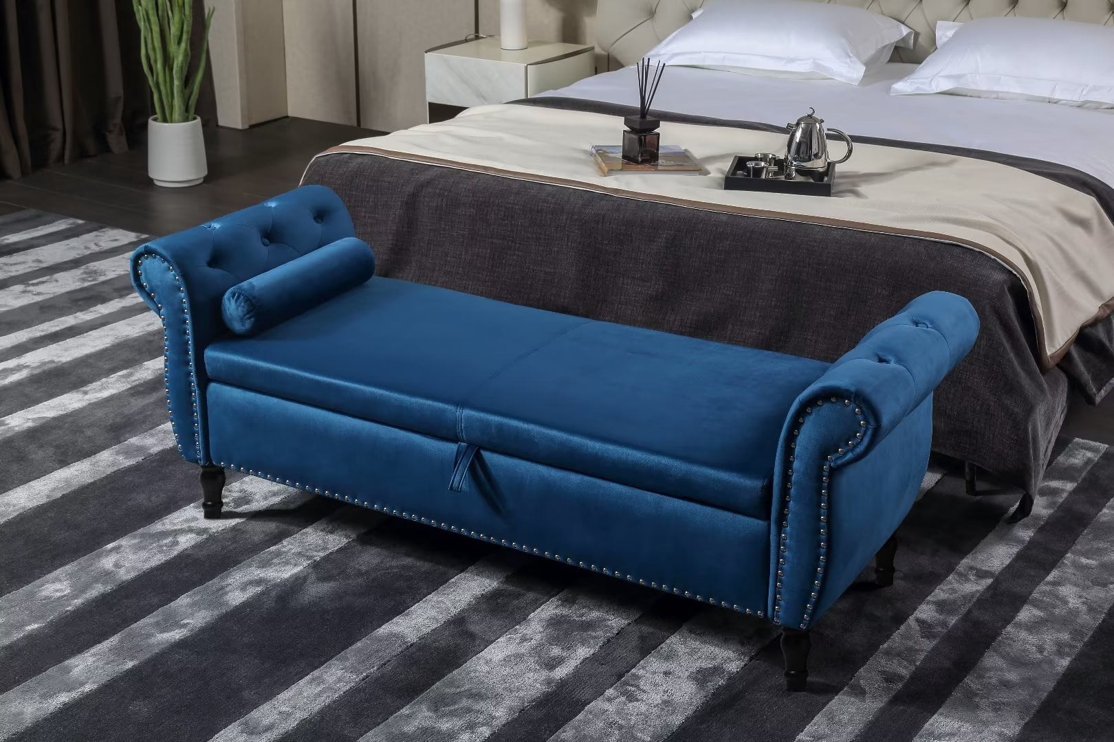 63" Velvet Upholstered Storage Bench for Bedroom, End of Bed Bench Flip ...