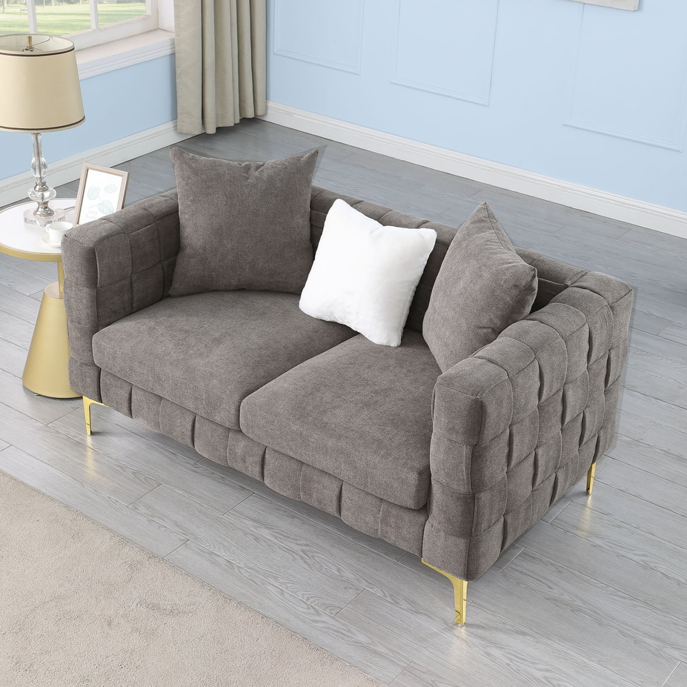 63" Velvet Weave Loveseat Sofa, 2 Seat Deep Couch, Small Comfy Sofa