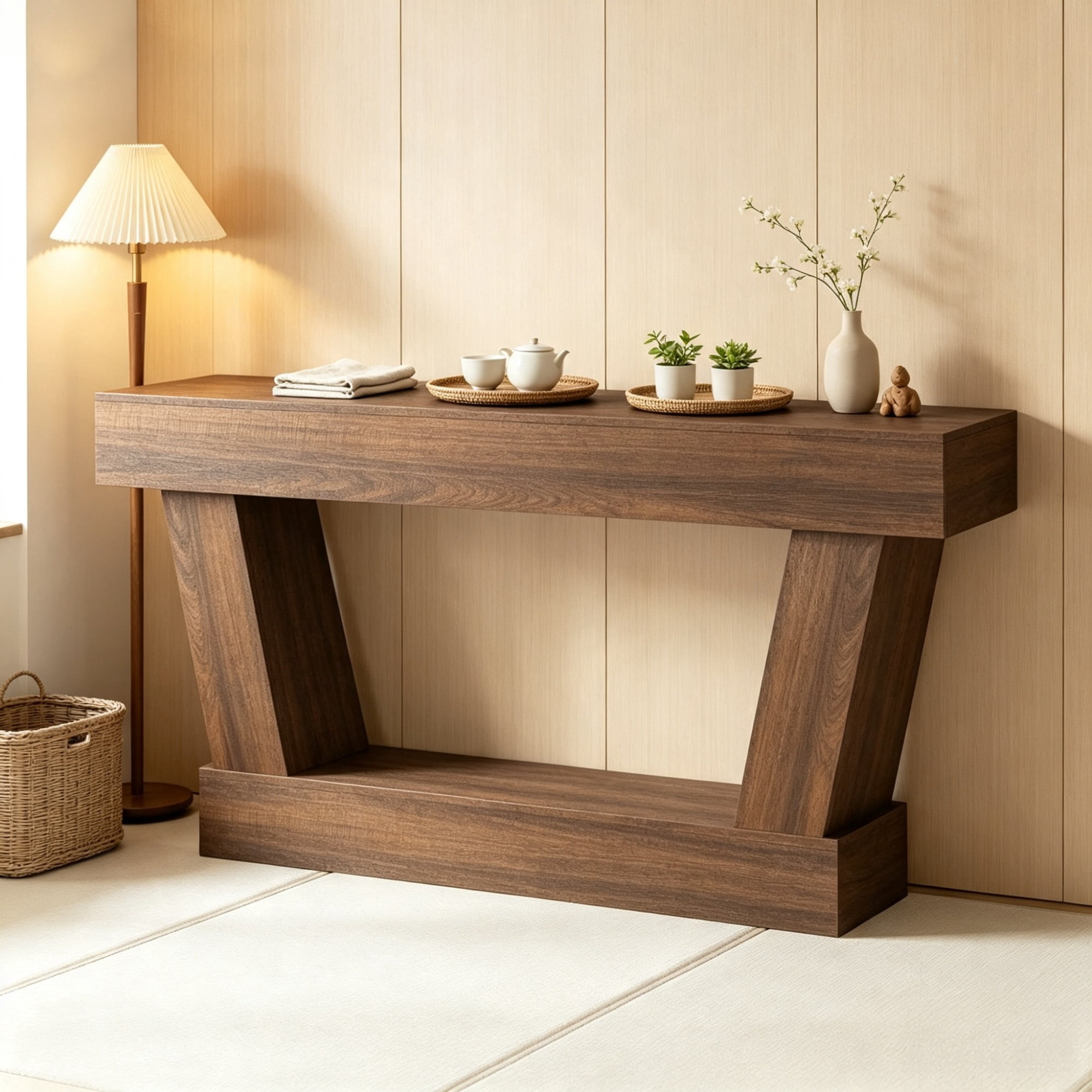 63" Vintage Entryway Console Table, Narrow Design, Open Shelf, for Living Room Space, Brown