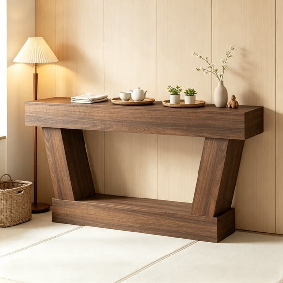 63" Vintage Entryway Console Table, Narrow Design, Open Shelf, for Living Room Space, Brown