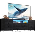 thumbnail image 1 of Romorgniz 12-Drawer Dresser TV Stand for 65/70/75 Inch TVs, Entertainment Center with LED Lights & Power Outlets, Fabric Drawers for Living Room, Black, 1 of 10