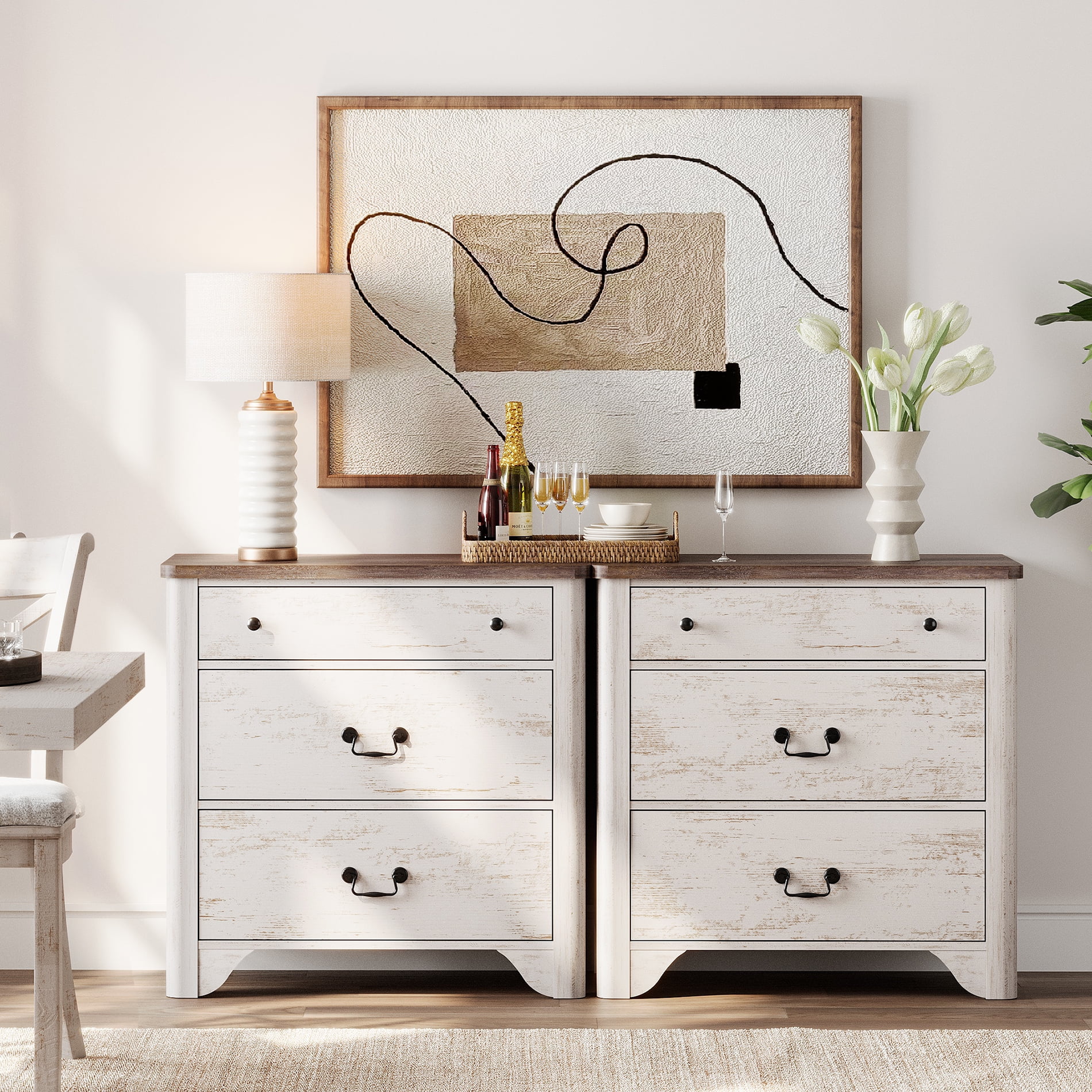 63" W 6 Drawer Dresser,2 IN 1 Farmhouse Dresser Bedside Cabinet,Side Table For Bedroom,Living Room