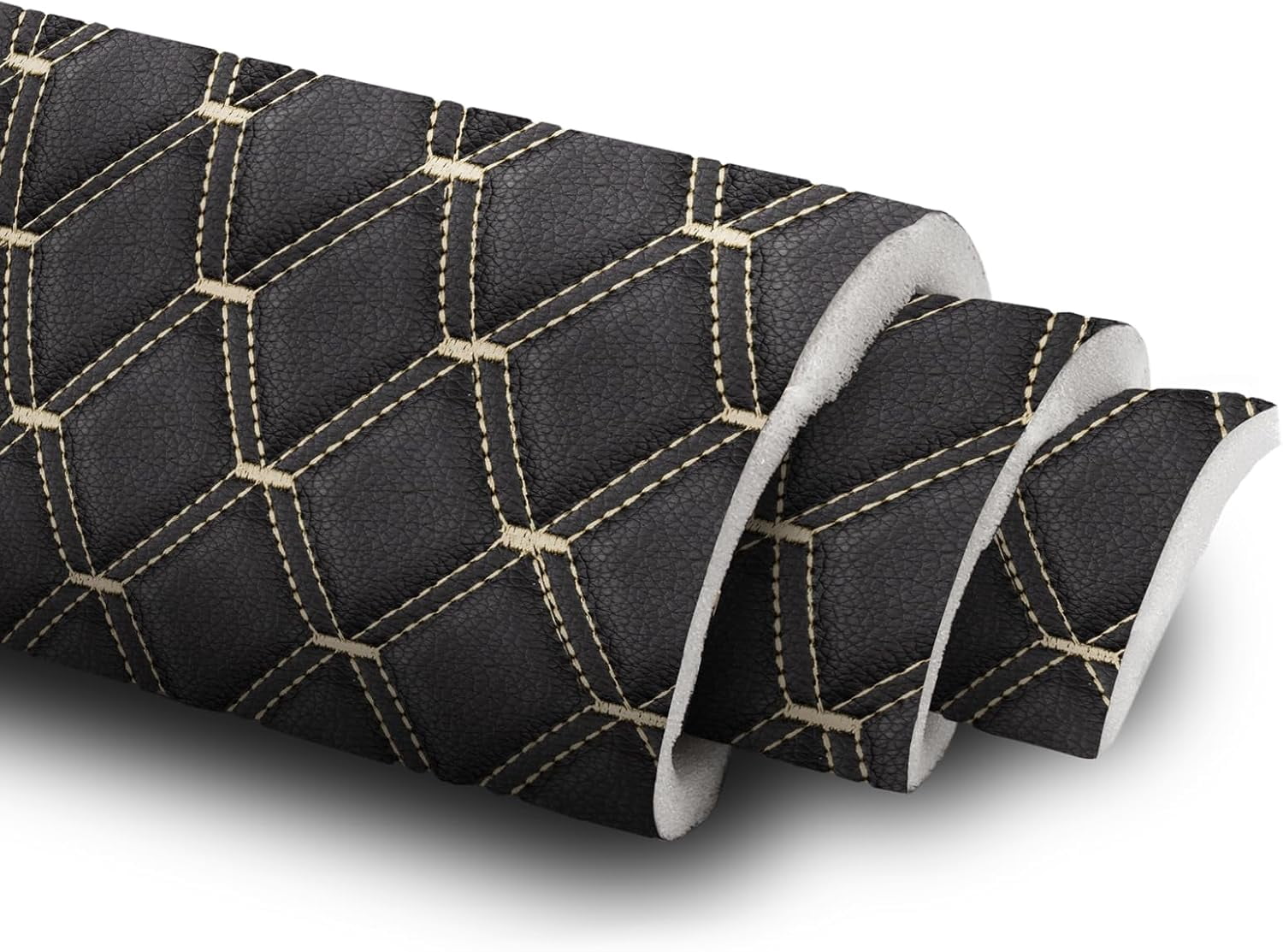63" W Automotive Headliners Fabric, Waterproof Vinyl Faux Leather Upholstery Material Foam Backed for Car Seat Trunk Floor Mat Furniture Chair DIY Black 2 Yard