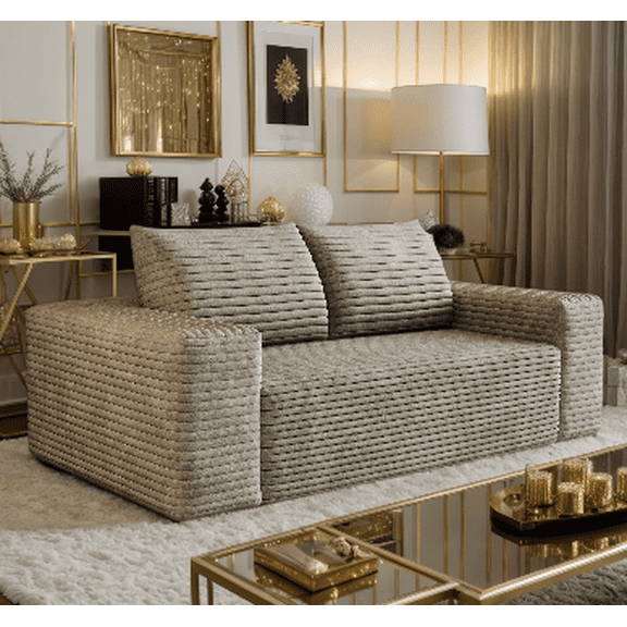 63" W Corduroy Boneless Couch, 2-Seater Compression Sofa with Deep Seat, No Assembly Required, Comfy Loveseat Sofa with 2 Pillows, Sofa Couches for Living Room/Apartment