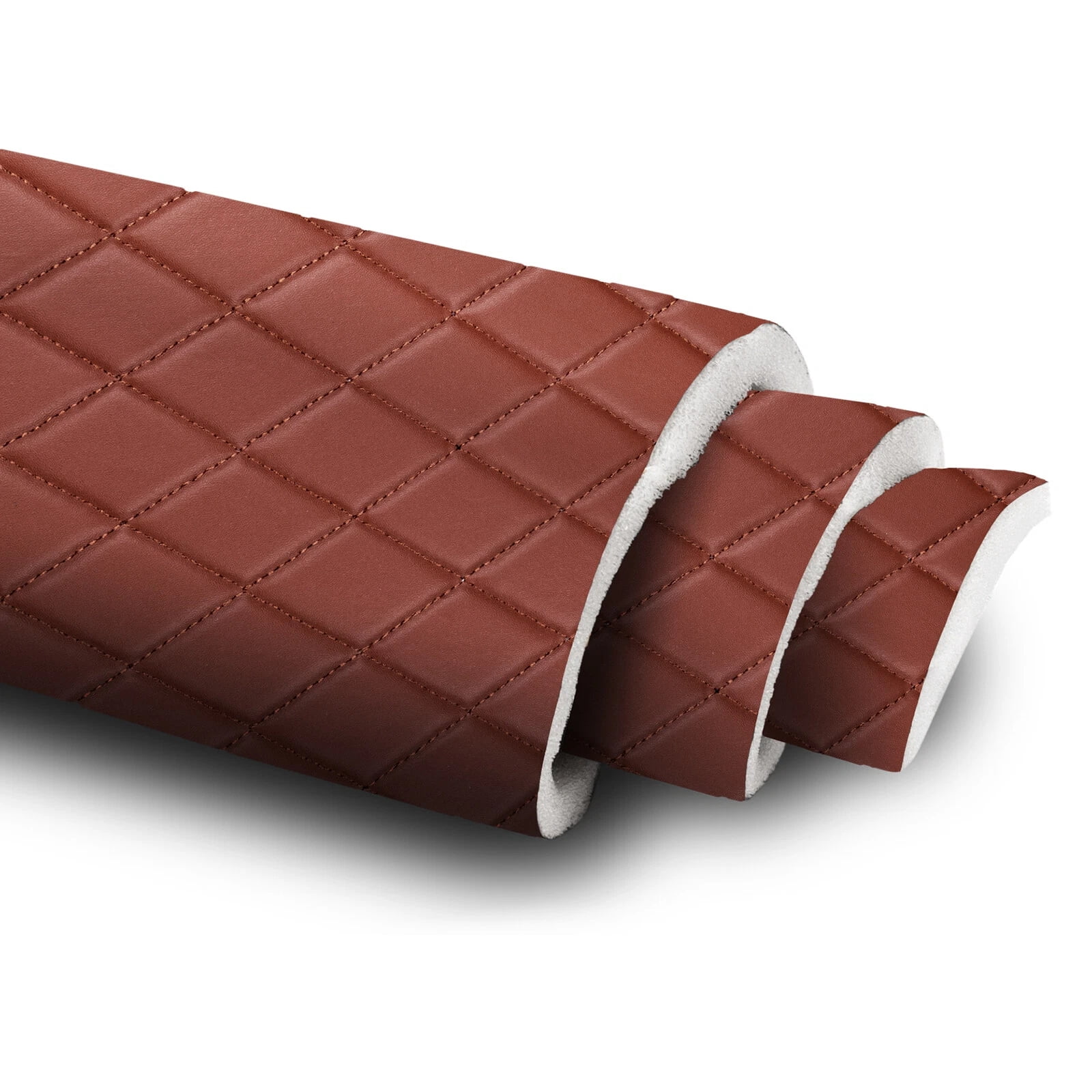 63" W Faux Leather Vinyl Fabric Waterproof Diamond Stitched Upholstery Material for Automotive Headliners, DIY Furniture, Car Seats, Foam Backed, Brown, 10 Yards
