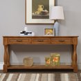 thumbnail image 1 of 63'' W Long Console Table with 3 Drawers and 1 Bottom Shelf, Modern Entryway Table with Solid Wood Frame, Narrow Sofa Table with Metal Handles for Living Room, Hallway, Brown, 1 of 6