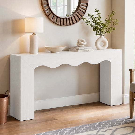 63" Wavy Edge Console Table, Modern Farmhouse Narrow Sofa Table for Entryway Hallway Living Room