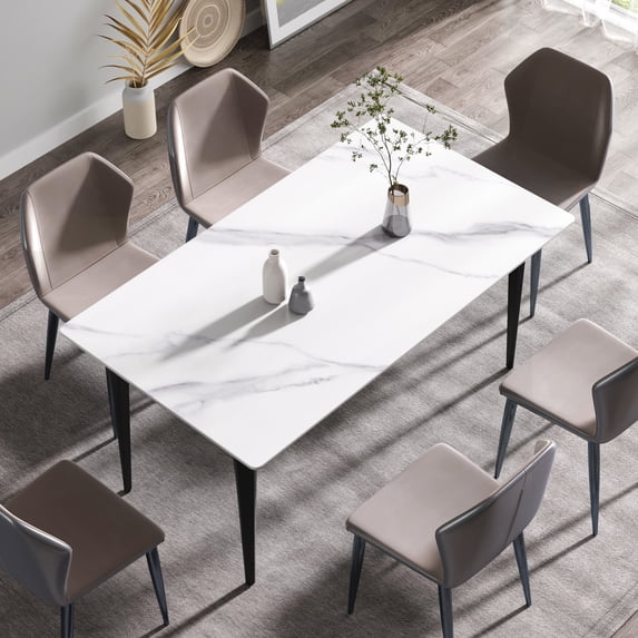63" White Sintered Stone Dining Table - 6 Seater, & Stylish, To Burns ...