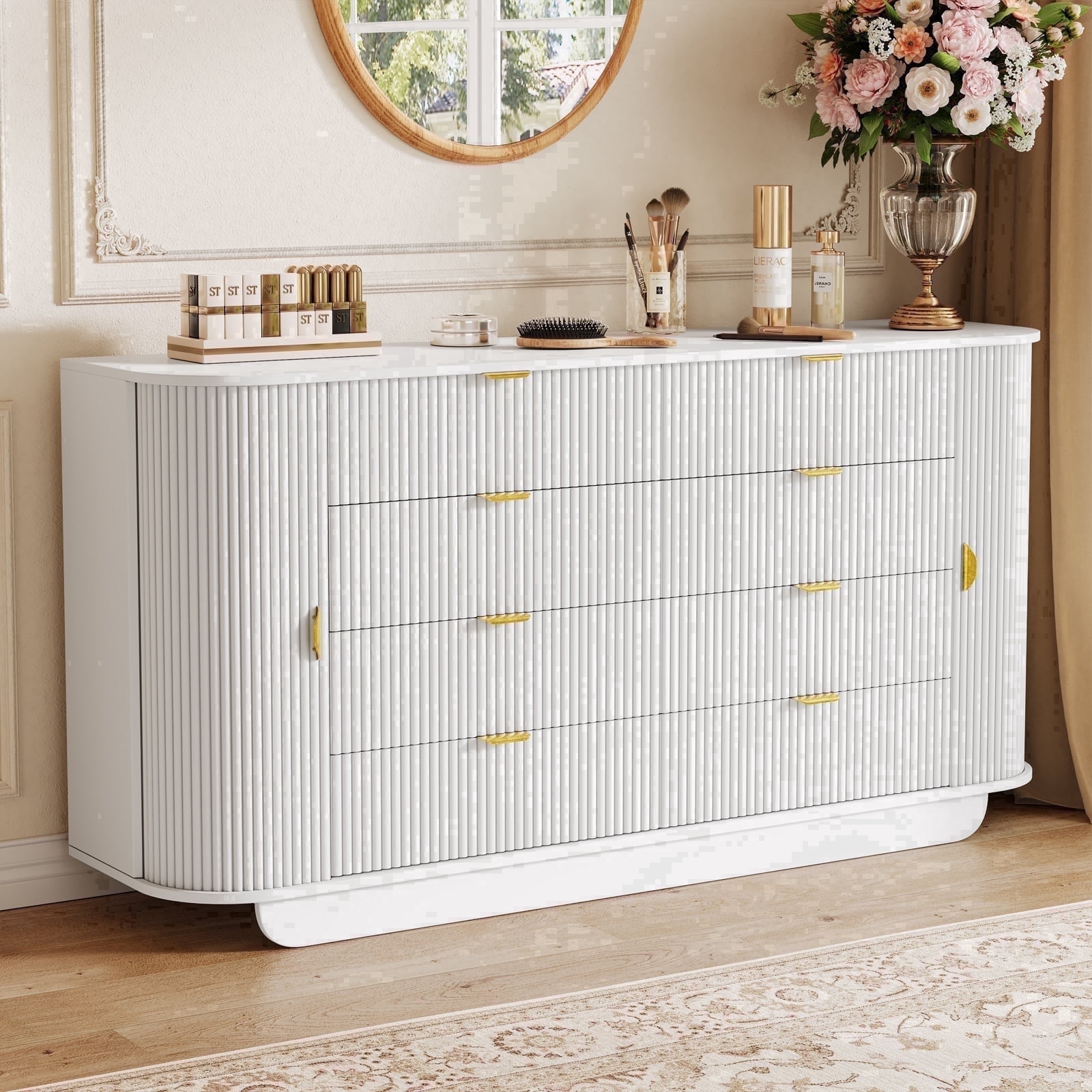 63'' Wide FOUHIU Fluted 8-Drawer Dresser – Modern Wooden Storage for Bedroom, Living Room, Hallway