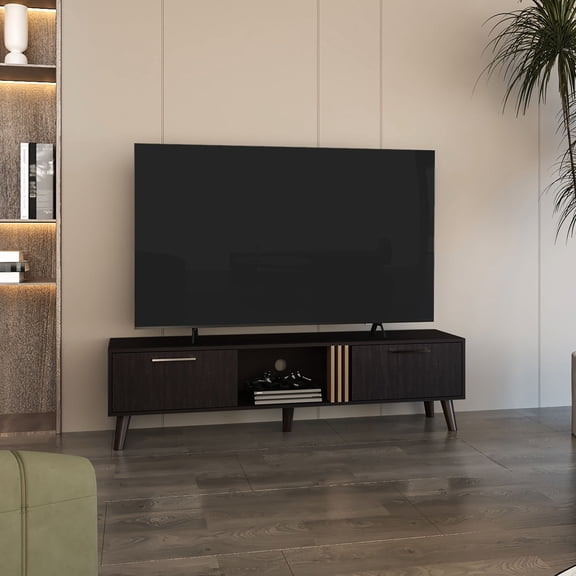 63" Wide TV Stand with Cable Management / Accommodates 70" TV, Keeps Wires Hidden in Living Room