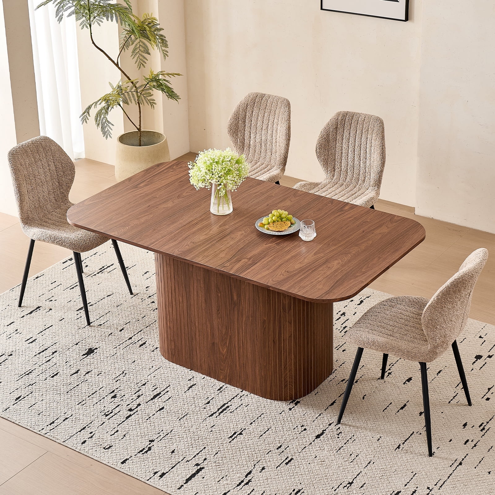 63" Wood Dining Table Set for 4, Rectangle Modern Farmhouse Kitchen ...