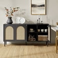 thumbnail image 1 of 63" Wooden 4 Rattan Arch Doors Sideboard Kitchen Storage TV Stand Cabinet Home Living Room Adult Black, 1 of 11