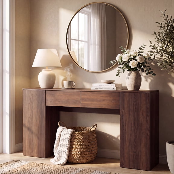 63" Wooden Console Table with Storage Cabinet,Long Narrow Entryway & Sofa Tables Tall Accent Table Behind Couch for Hallway, Entryway