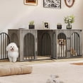 thumbnail image 1 of Hzuaneri Dog Crate Furniture for 2 Dogs, 63" Large Dog Kennel with Divider and Cushion for Medium Large Dogs, Double Dog Crate Furniture TV Stand, Greige Black, 1 of 8
