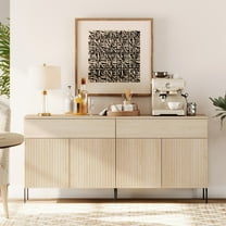 63" Wooden Reeded Sideboard with Doors and Drawers, 2-In-1 Modern Credenza Storage Cabinet for Kitchen, Dining Room