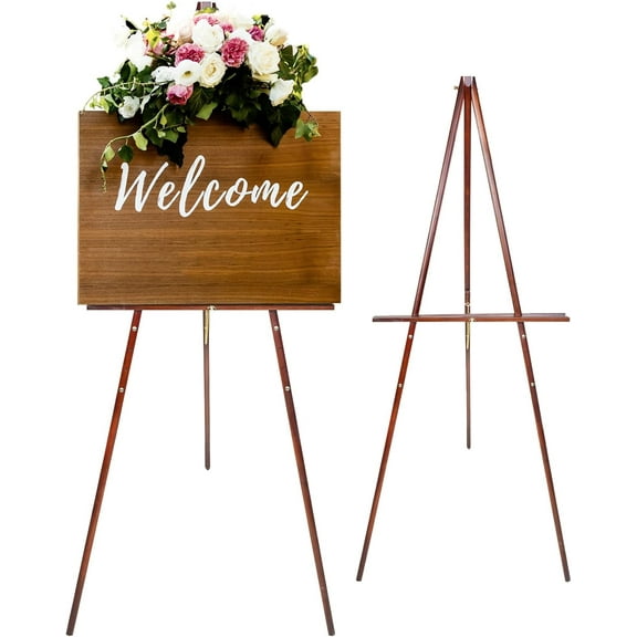 63" Wooden Tripod Artist Display Easel with Tray, A-Frame Adjustable Easel Stand for Wedding Sign, Foldable Easels for Painting Canvas, Display & Posters
