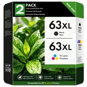 63 XL 63 Ink Cartridges Compatible for HP63XL Ink Cartridge Combo Pack for Deskjet 3630 1112 2130 ENVY 4520 4512 OfficeJet 3830 5255 Printer2-Pack