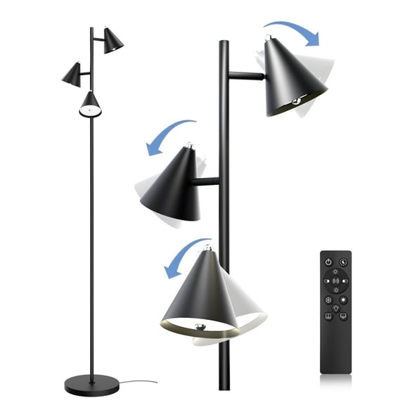 63 in 3 Light Led Floor Lamp 5-CCT Dimmable with Magnetic Remote Control for Living Room Bedroom Office ,Black