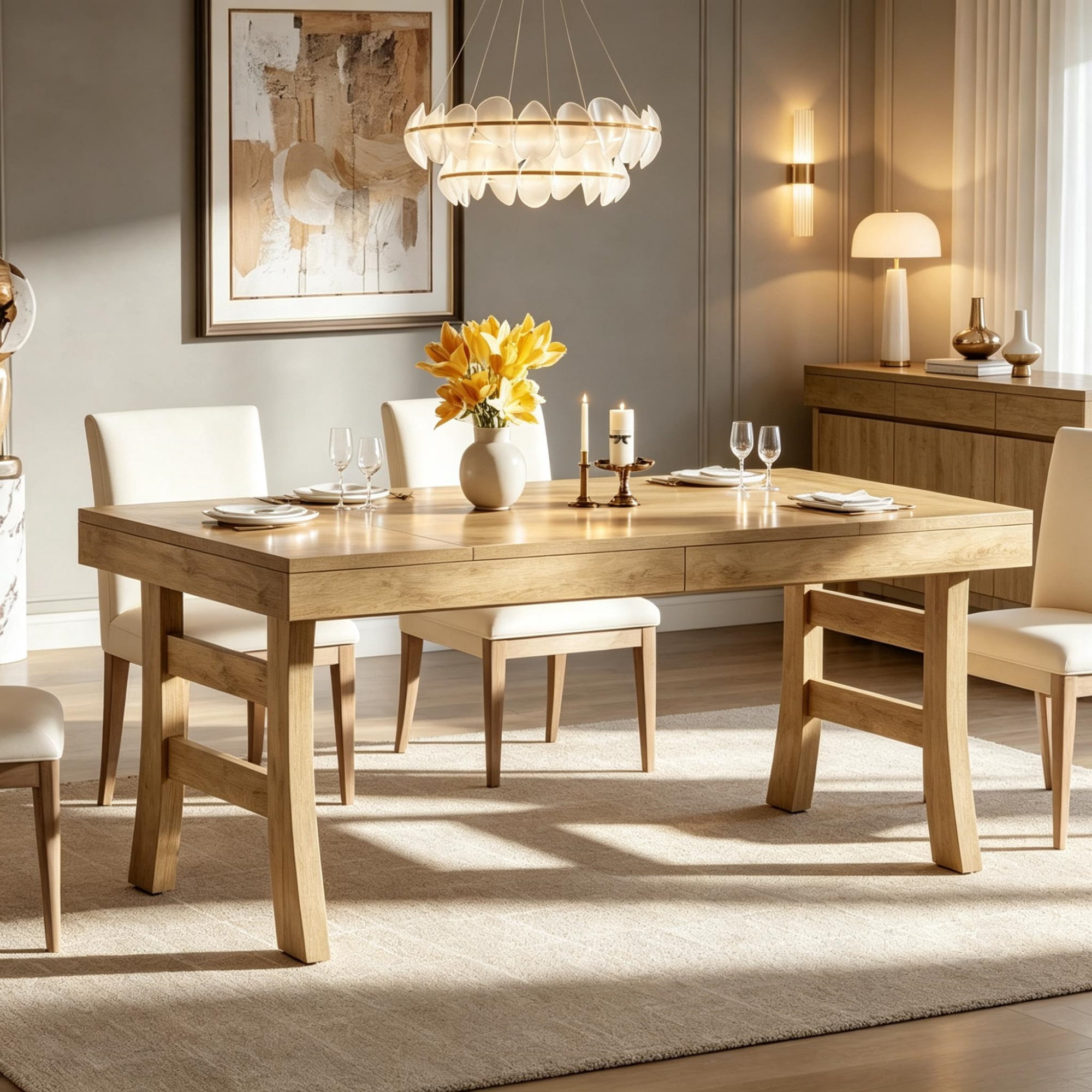 63 in Farmhouse Dining Table for 4 to 6 People, MDF Kitchen Dinner Table