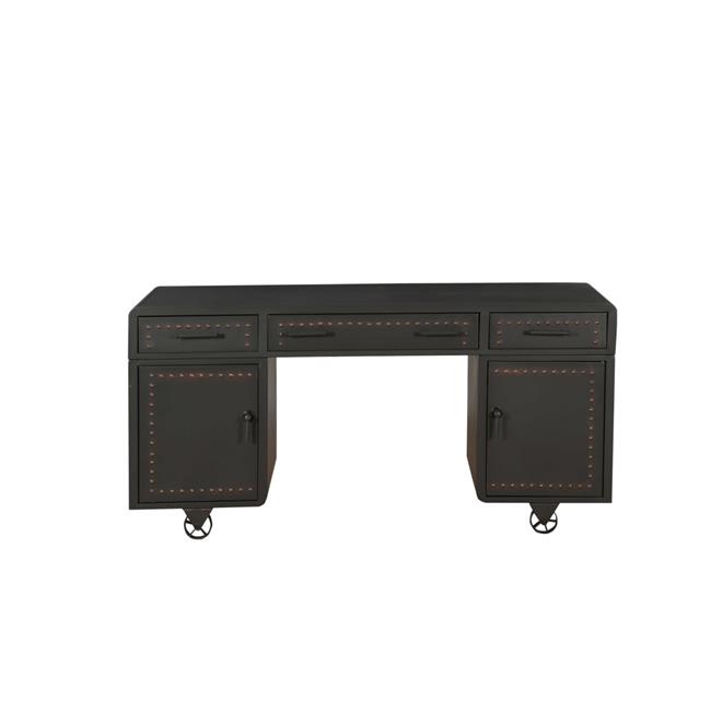 63 in. Metal Executive Desk with Two Cabinets & Three Drawers, Gray