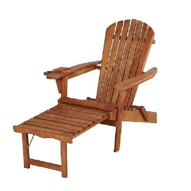63 in. Oceanic Collection Adirondack Chaise Lounge Chair Foldable, Cup & Glass Holder, Walnut