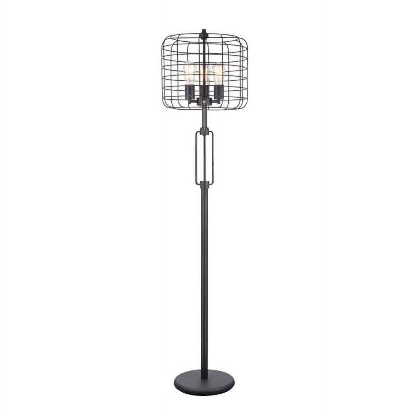 63 in. Powder Coated Industrial Cage 3 Light Edison Floor Lamp ...