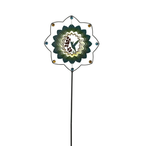 63 Inch Metal and Stainless Steel Bird Spinner Yard Stake with Jewel Accents