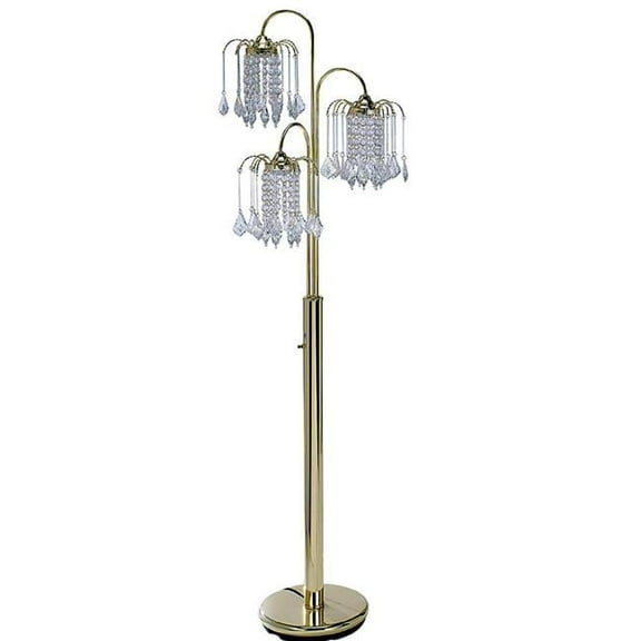 63 in. Three Lights Candelabra Floor Lamp with Clear Faux Crystal Shades, Gold