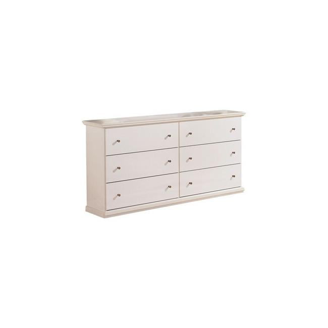 Vick 63" White Wood 6-Drawer Wide Dresser with Pewter Knobs