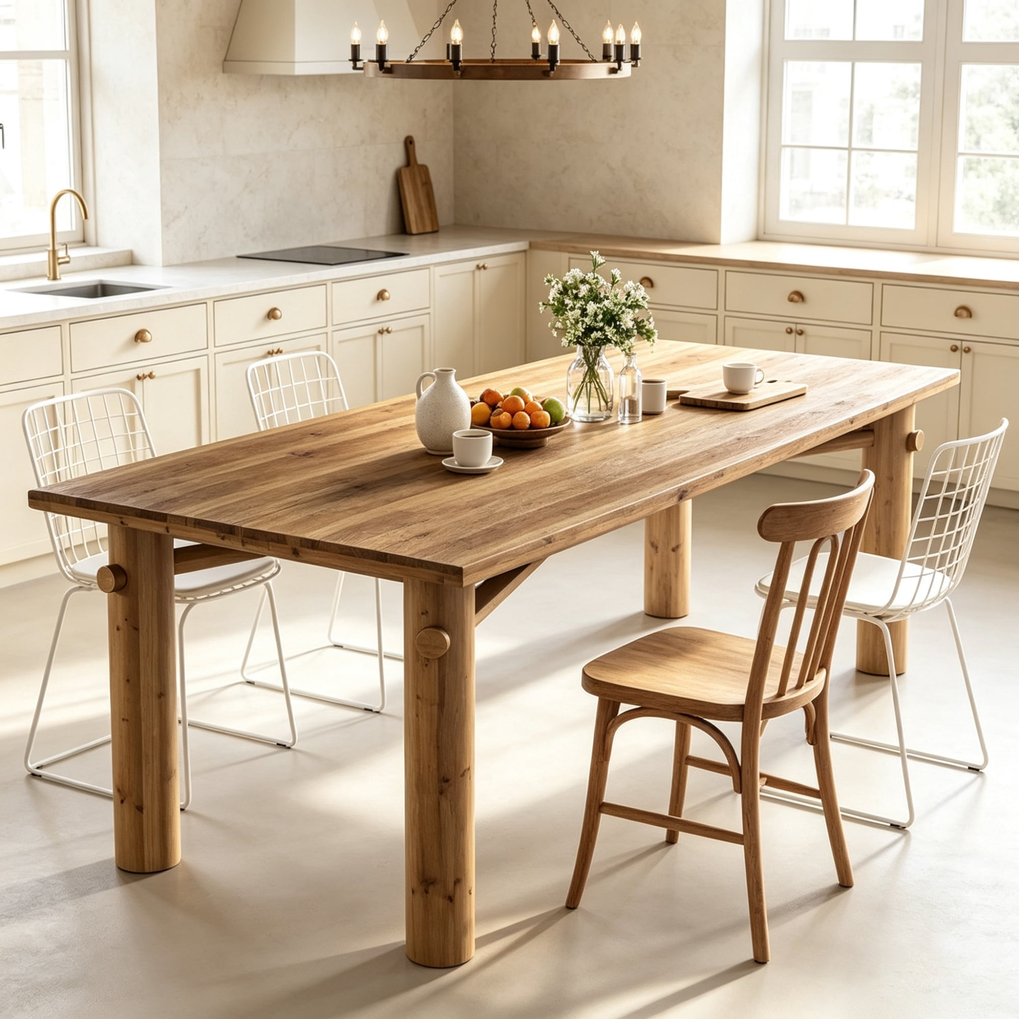 63 in Wood Dining Table, Farmhouse Style, Seats 4-6