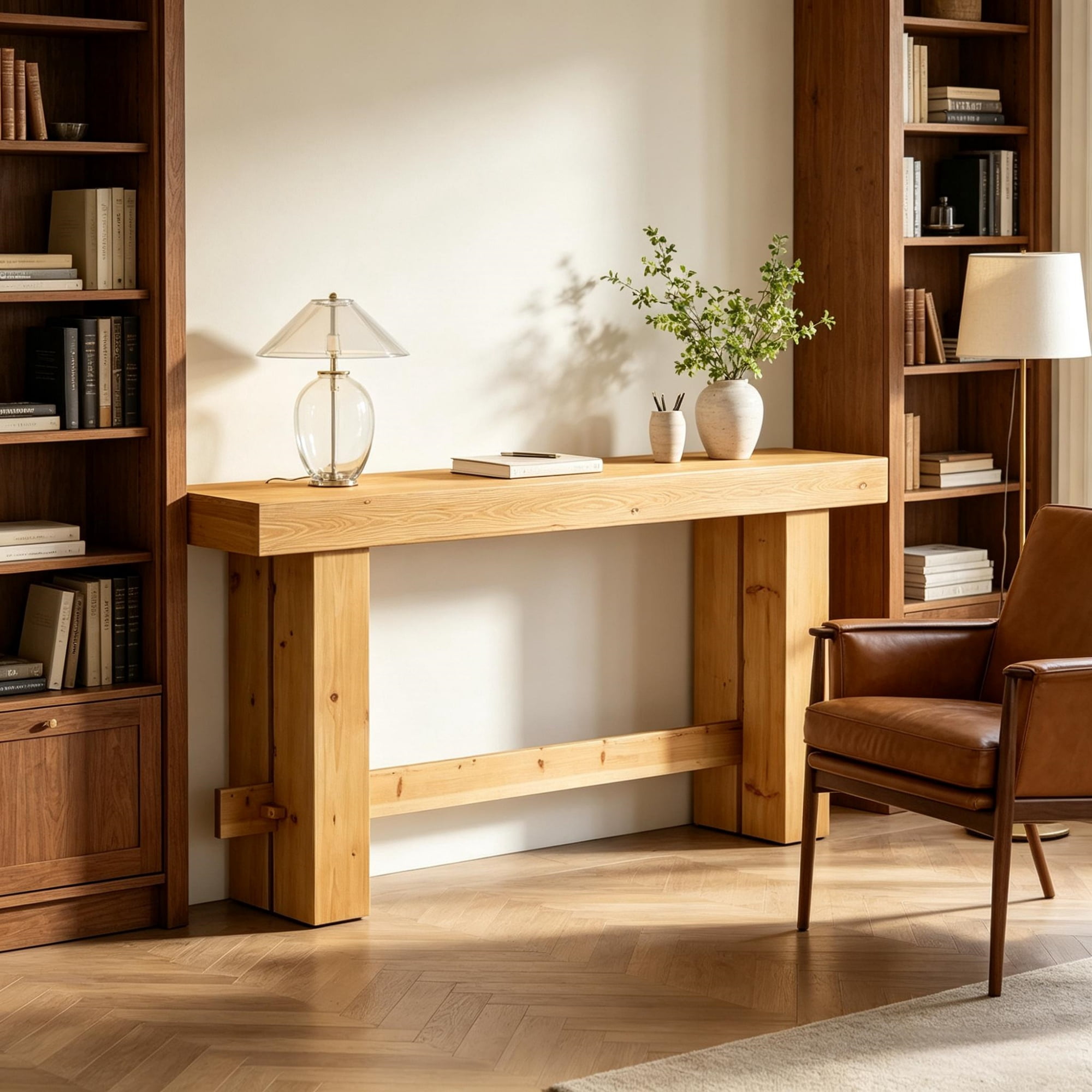 63 in Wood Sofa Entryway Table Console Table with Stable Legs